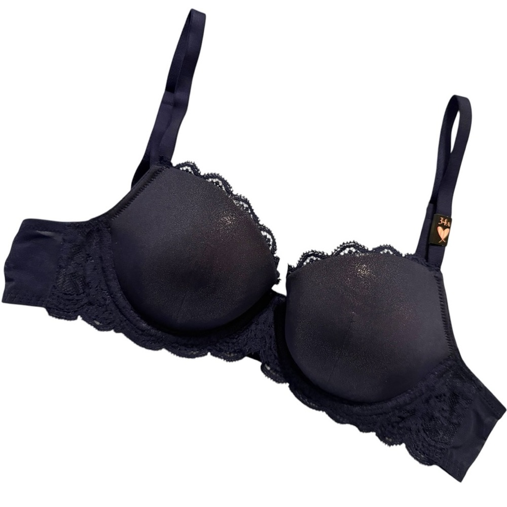 Victoria’s Secret 34A Navy Shimmer Lace Trim Padded Bra